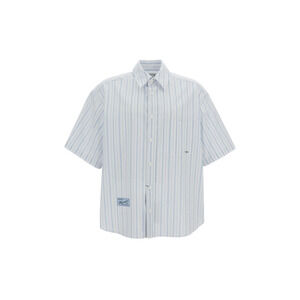 WOOYOUNGMI Light Blue Striped Cotton Short-Sleeve Shirt